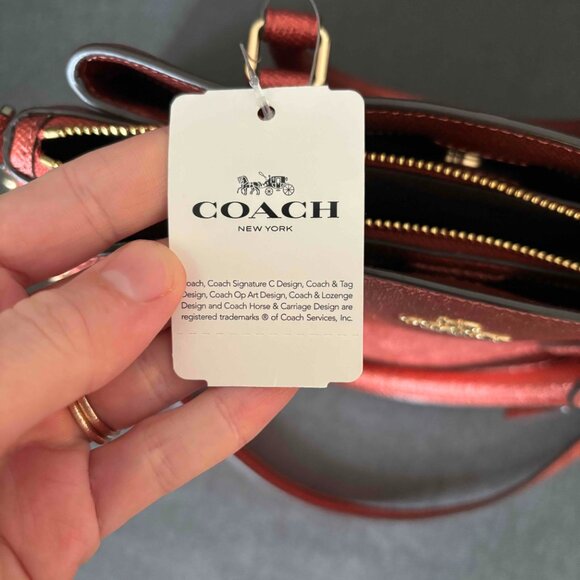 Coach Mini Sage Carryall Purse, Metallic Ruby Red Crossbody Handbag - Picture 6 of 10